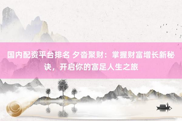 国内配资平台排名 夕沓聚财：掌握财富增长新秘诀，开启你的富足人生之旅