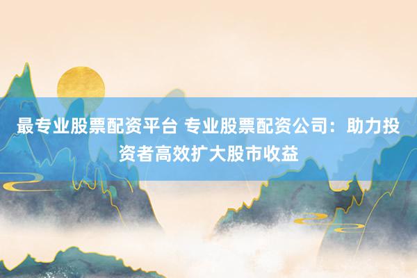 最专业股票配资平台 专业股票配资公司：助力投资者高效扩大股市收益