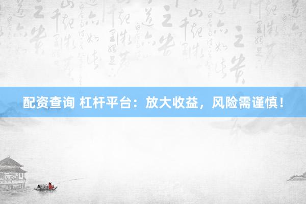 配资查询 杠杆平台：放大收益，风险需谨慎！