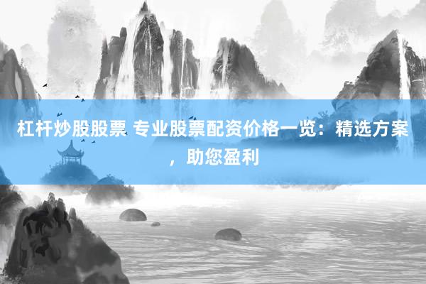 杠杆炒股股票 专业股票配资价格一览：精选方案，助您盈利