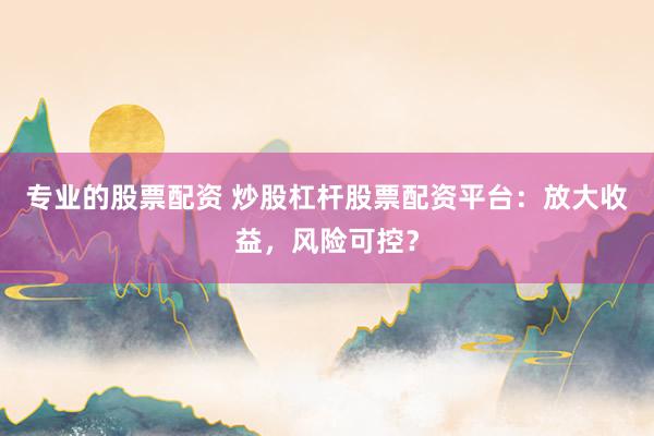 专业的股票配资 炒股杠杆股票配资平台:放大收益,风险可控?