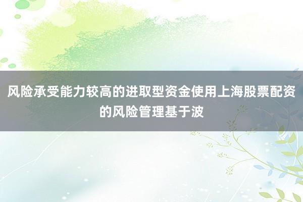风险承受能力较高的进取型资金使用上海股票配资的风险管理基于波