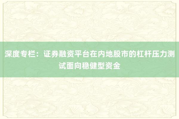 深度专栏：证券融资平台在内地股市的杠杆压力测试面向稳健型资金