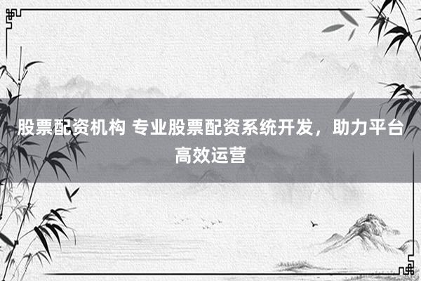 股票配资机构 专业股票配资系统开发，助力平台高效运营