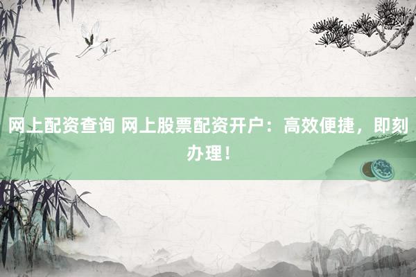 网上配资查询 网上股票配资开户：高效便捷，即刻办理！